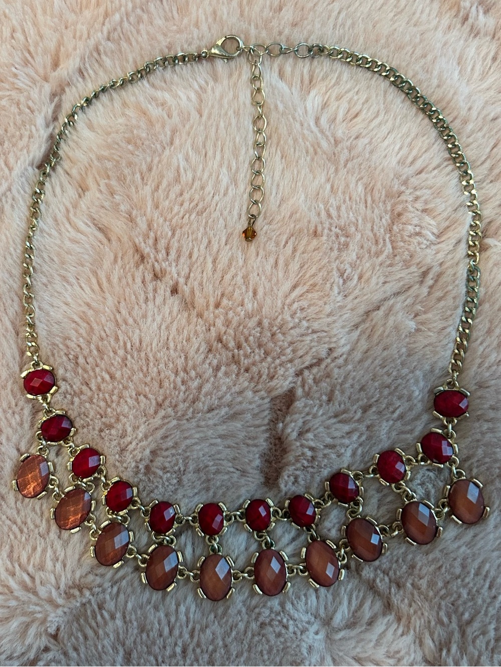 Gold-Tone burgandy and mauve Statement Bib Necklace